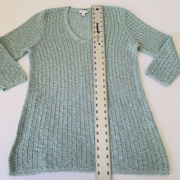 J Jill Sweater M  Aqua Blue Open Knit Tunic Coquette Resort Coastal Beach Boho - Picture 6 of 8